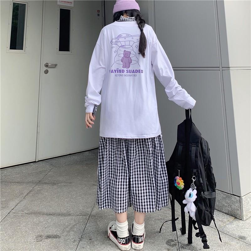 Áo Thun Tay Dài Unisex GẤU ĐĨA BAY Thu Đông Ulzzang