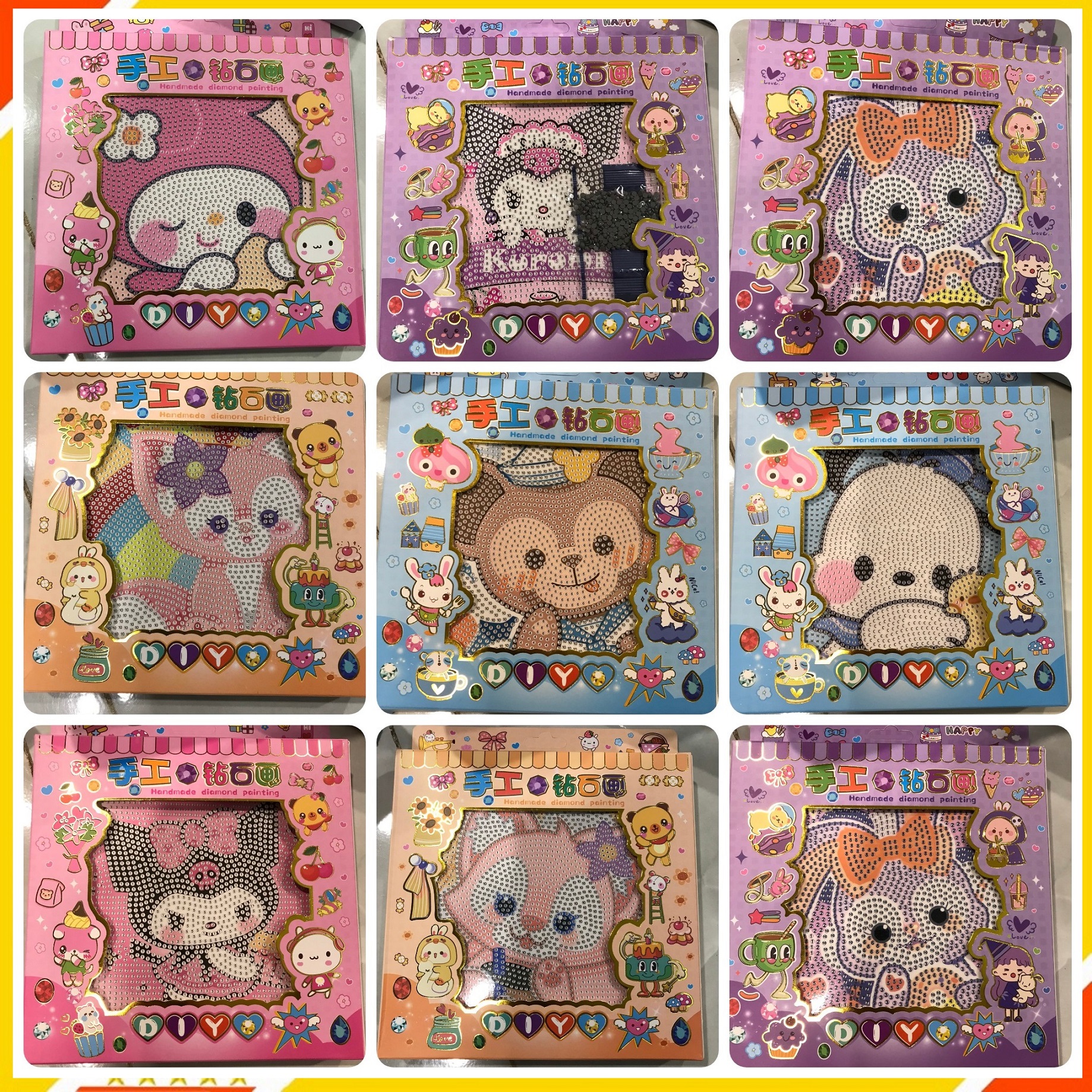 Tranh Đính Đá, COMBO 3 TRANH NGẪU NHIÊN, Tranh Đính Đá Tự Làm Kèm Khung 20x20cm, Quà Tặng Sinh Nhật Cho Bé Gái
