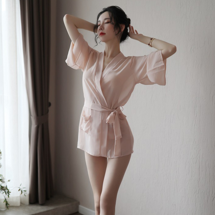  Đồ ngủ Sexy kiểu áo sơ mi che quần quyến rũ - Màu da