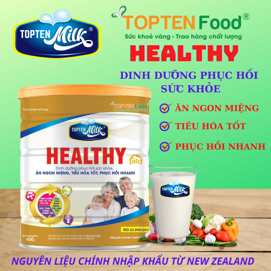 Sữa bột tăng cân,hổ trợ tiêu hóa healthy 800g topten milk
