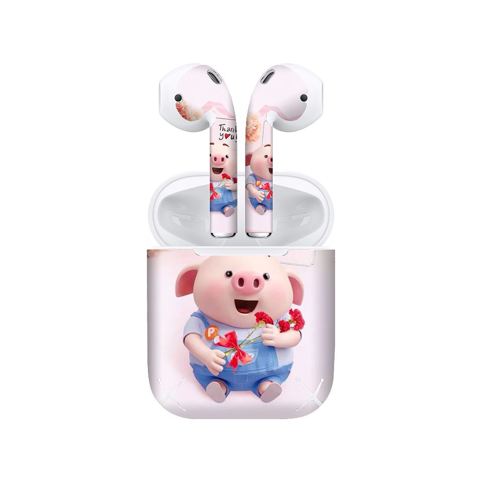 Miếng dán skin chống bẩn cho tai nghe AirPods in hình Heo con dễ thương - HEO2k19 - 186 (bản không dây 1 và 2