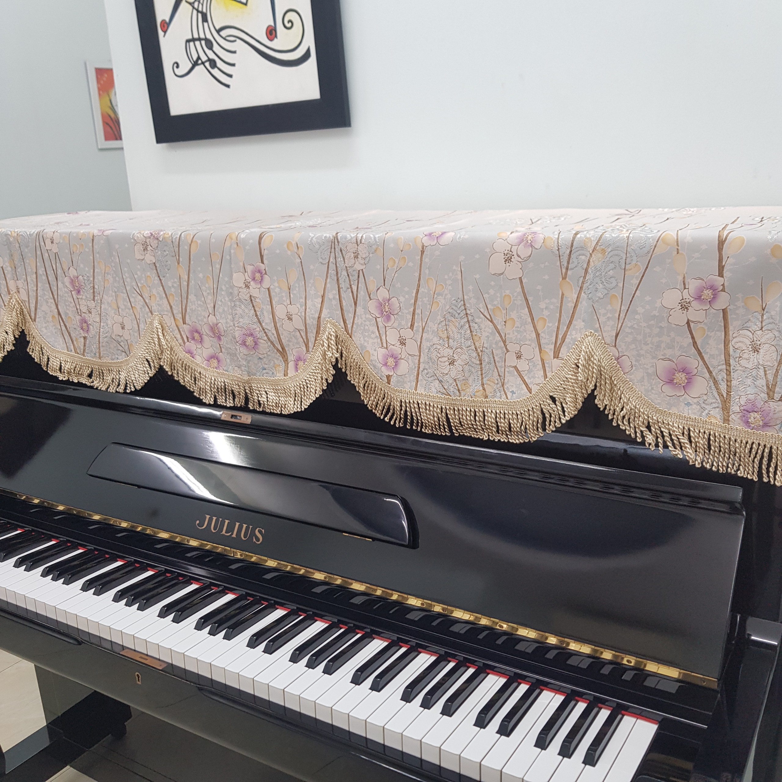 Khăn Phủ Đàn Piano cơ mẫu Hoa Đào kem