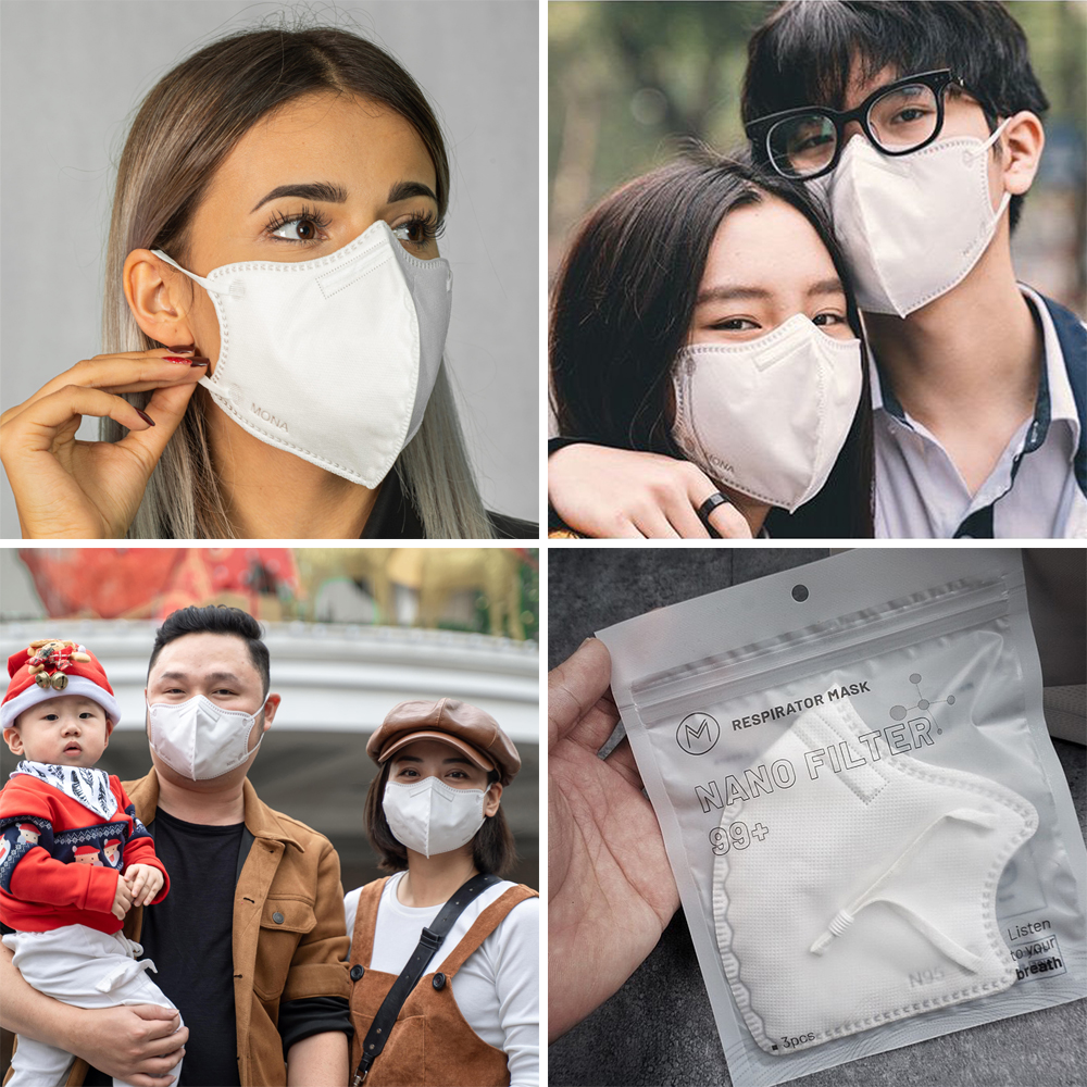 Hộp 30 chiếc khẩu trang N99 6 lớp ngăn 99% bụi siêu mịn có kích thước từ 0,3 Mircromet MONA MASK