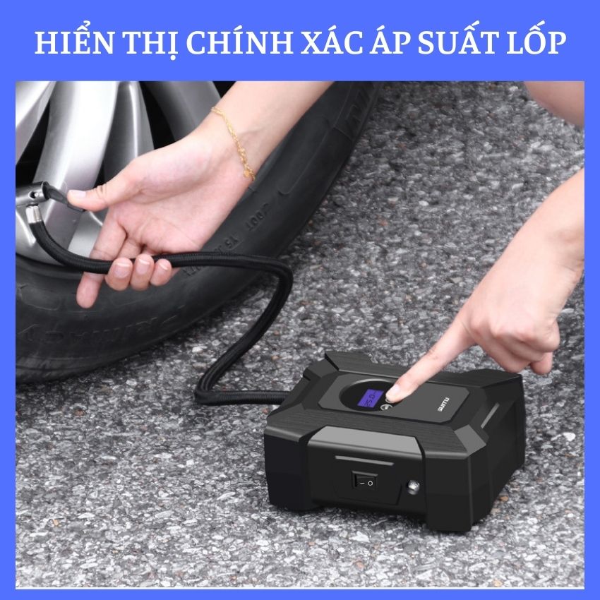 Bơm lốp ô tô điện tử tự ngắt 12v công suất 120w đồng hồ điện tử bơm nhanh khỏe trong 60s