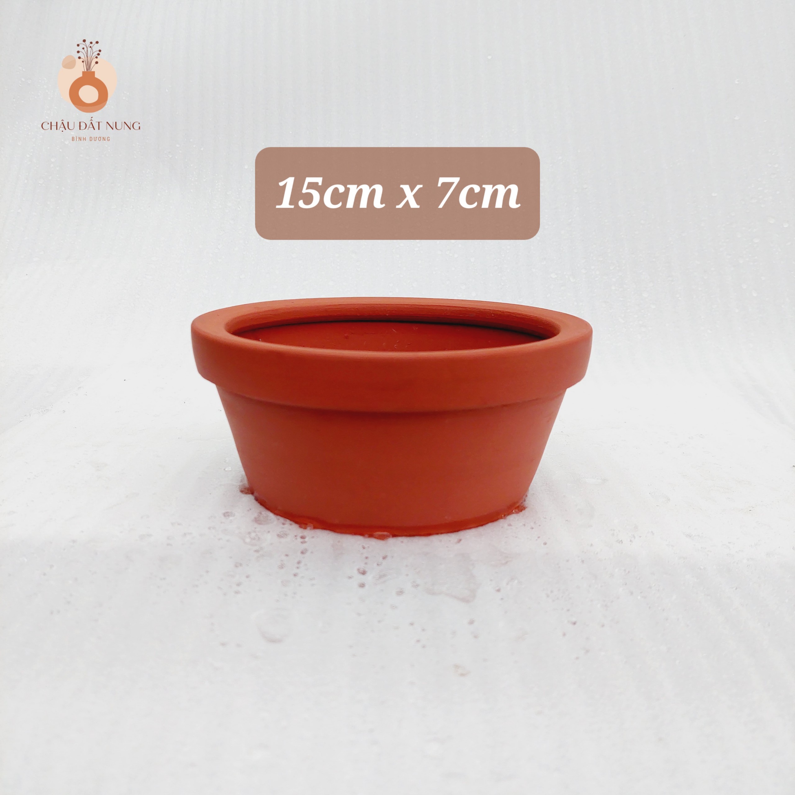 Chậu đất nung Bình Dương - Cái thau, đường kính miệng 15cm, chiều cao 7cm
