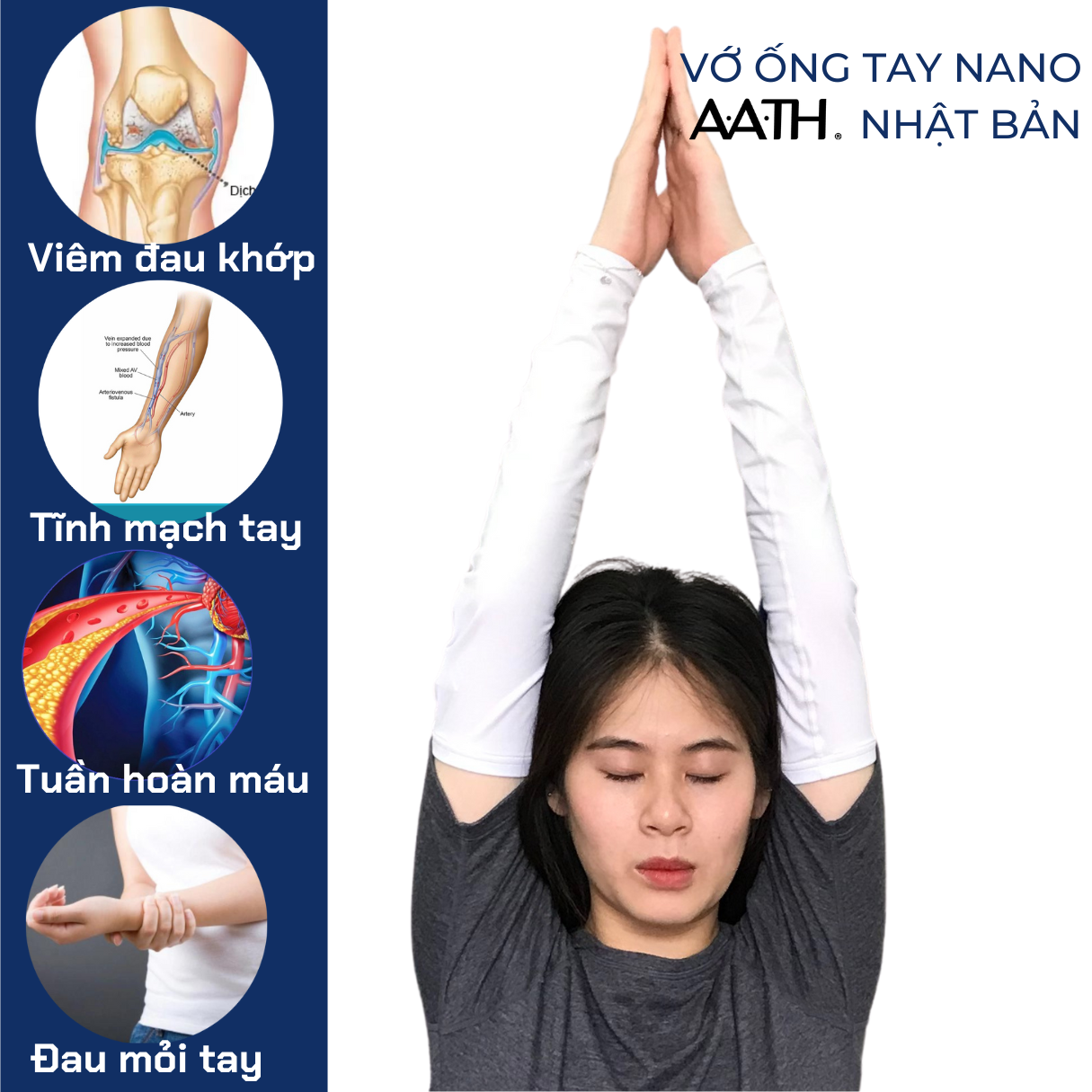 Vớ ống tay nano AATH Japan cải thiện đau mỏi tay, viêm đau khớp