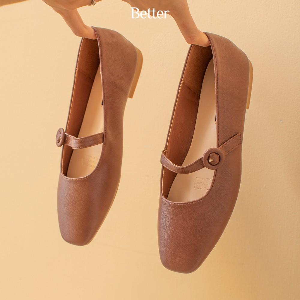 Giày búp bê bệt Mary Jane da sần đen đỏ đun 240819002 Better Shoes