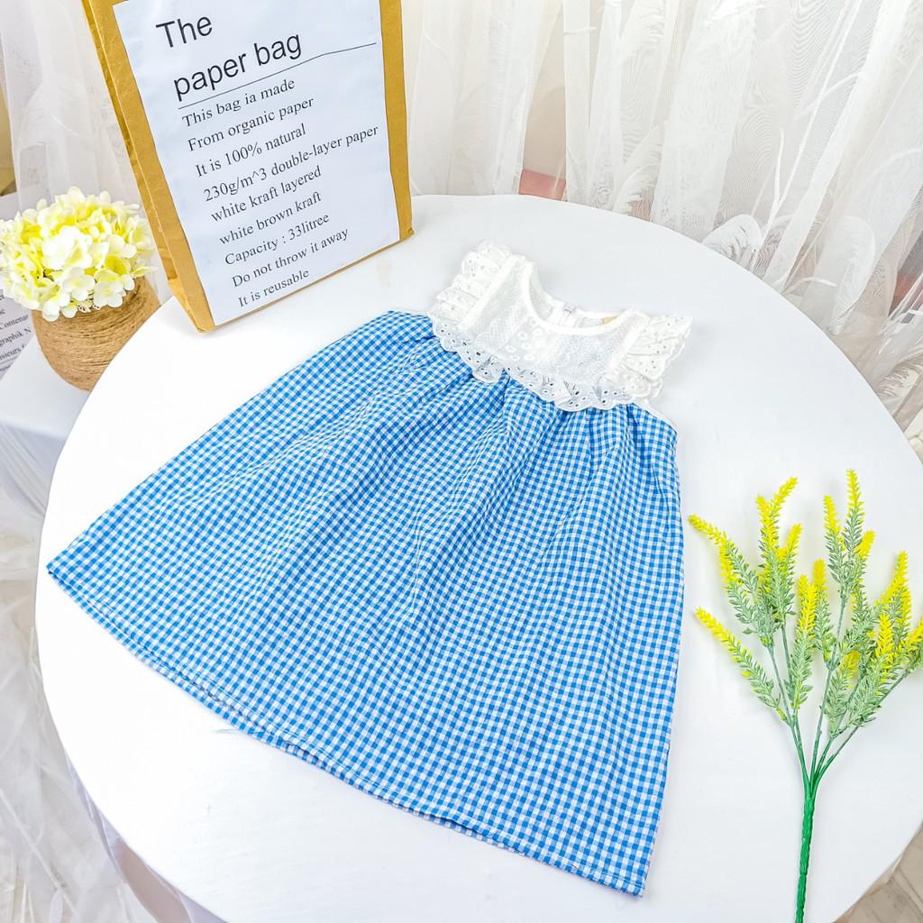 Váy cho bé gái kẻ phối ren siêu xinh, phong cách hàn quốc, MAMI KID
