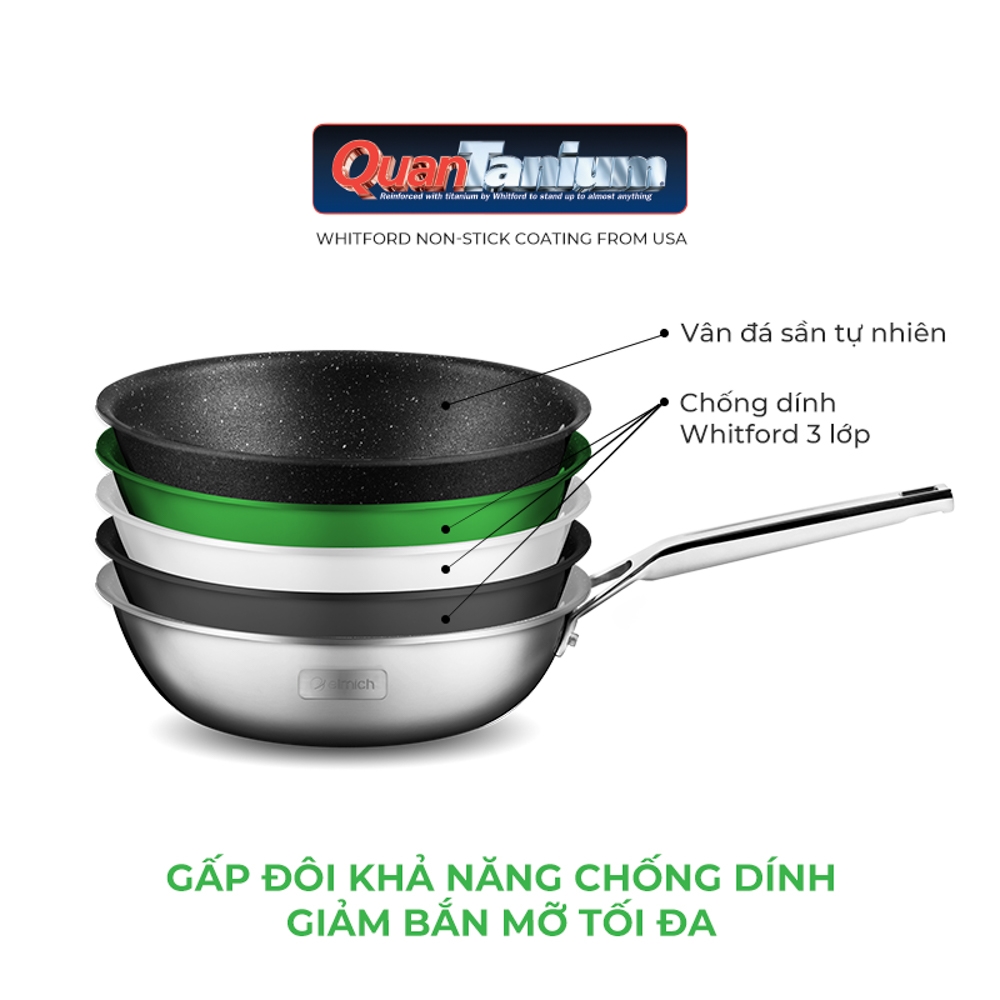 Chảo Vân Đá Chống Dính, Sâu Lòng 3 Lớp inox Liền Khối - ELMICH TRI-MAX CZ (Size 20cm/EL-3835, 24cm/EL-3836, 26cm/EL-3837, 28cm/EL-3838 - Chiên, Xào, Rán Trên Mọi Loại Bếp) - Hàng Chính Hãng