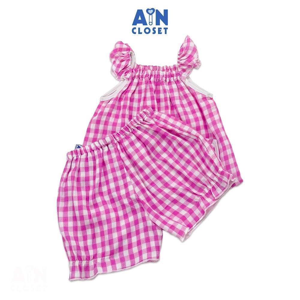 Bộ quần áo ngăn bé gái họa tiết Gingham Hồng xô cotton - AICDBGYXRJ4M - AIN Closet