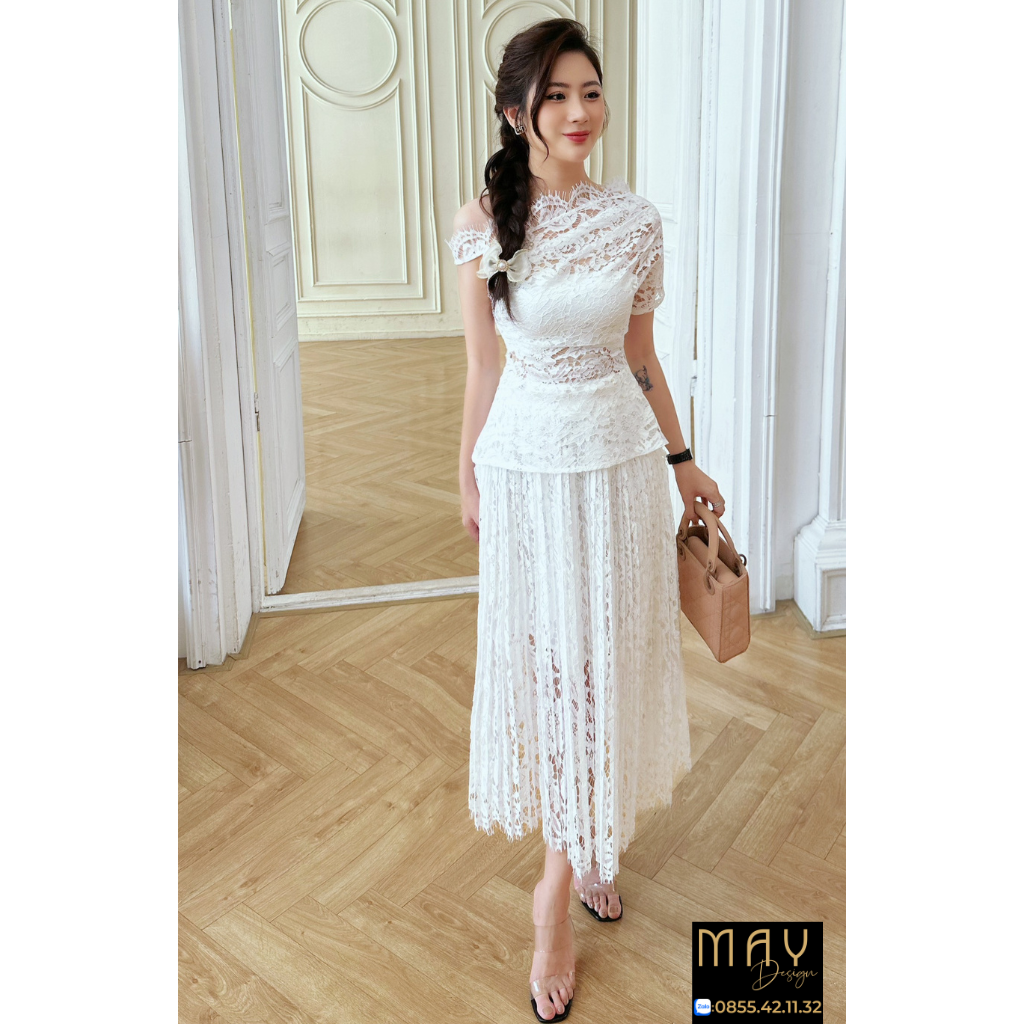 Set Váy Nữ Thiết Kế MAY CH43 Chất Liệu Vải Ren - Set Ren Đầm Nữ Thiết Kế Chuẩn MAY