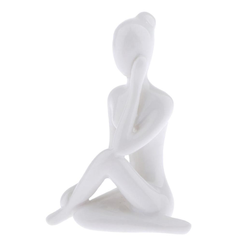 2- Ceramic Yoga Figure Ornament Statue Sculpture  Garden  Desk Decor