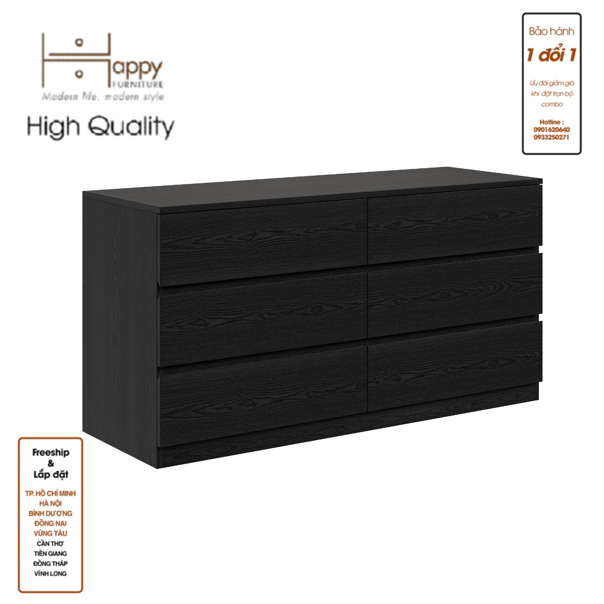 [Happy Home Furniture] OLA, Tủ lưu trữ 6 ngăn kéo, 128cm x 45cm x 66cm ( DxRxC), THK_087