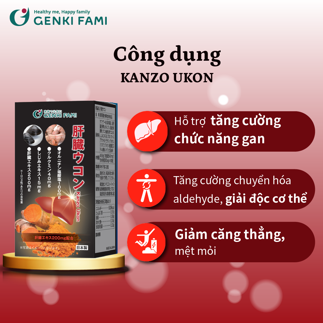 Combo Viên Uống Bổ Gan Kanzo Ukon, Tăng Cường Sinh Lý Nam Supomaca Genki Fami Nhật Bản