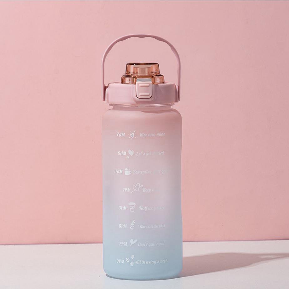 Bình nước 2 lít chia vạch Bình nước 2 lít có vạch kẻ chia ml siêu cute tặng kèm sticker tập gym, thể thao