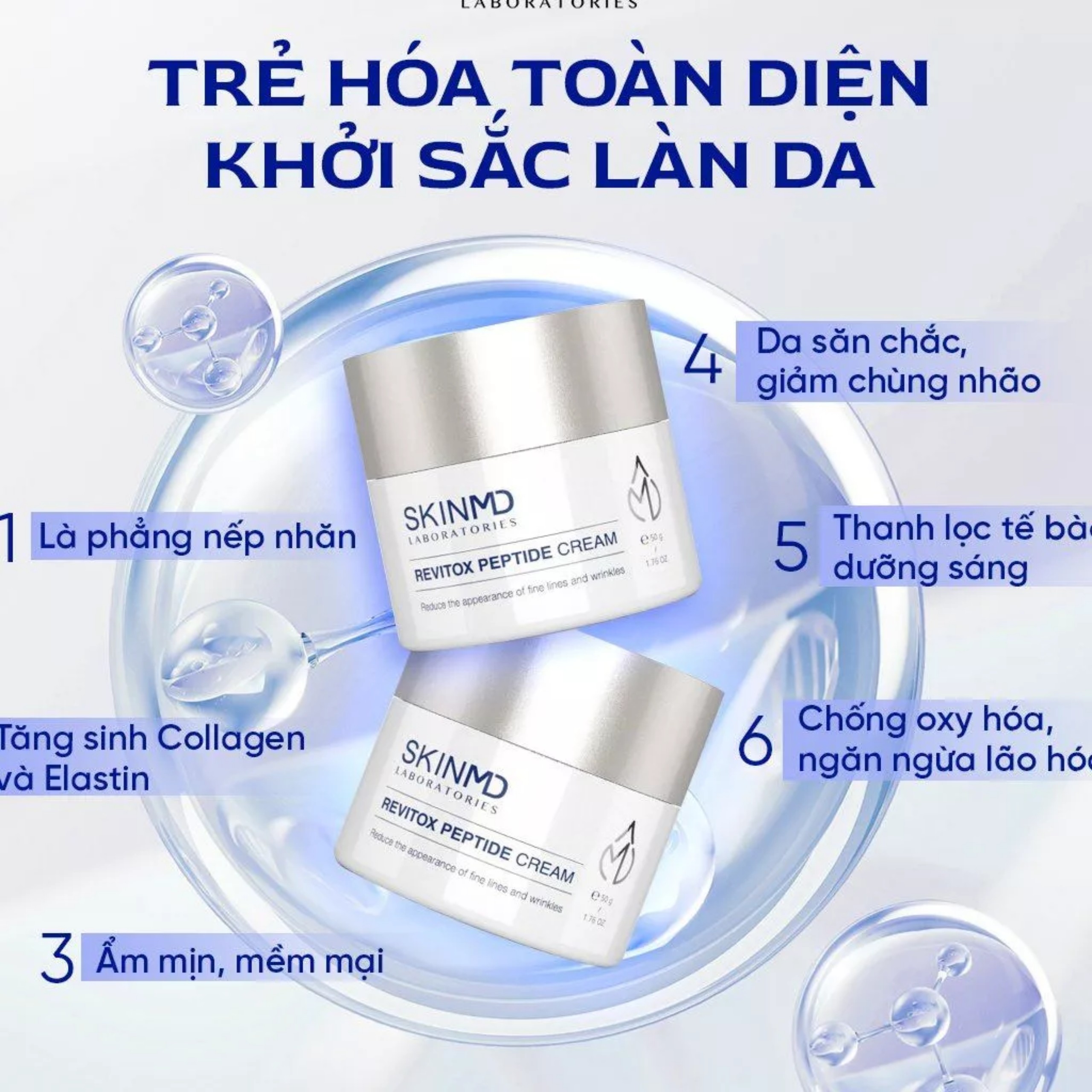 Bộ đôi mờ nám nâng cơ chuyên sâu SKINMD PURE WHITENOL INTENSIVE CREAM 15g và SKINMD REVITOX PEPTIDE CREAM 50g tác động mạnh mẽ giúp mờ nám trắng da mờ vết thâm