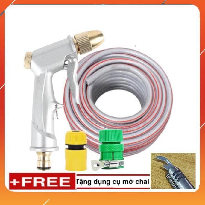Vòi Xịt️Evoucher Bộ dây vòi xịt nước rửa xe, tưới cây , tăng áp 3 lần, loại 20m 206701 đầu đồng,cút+ mở chai