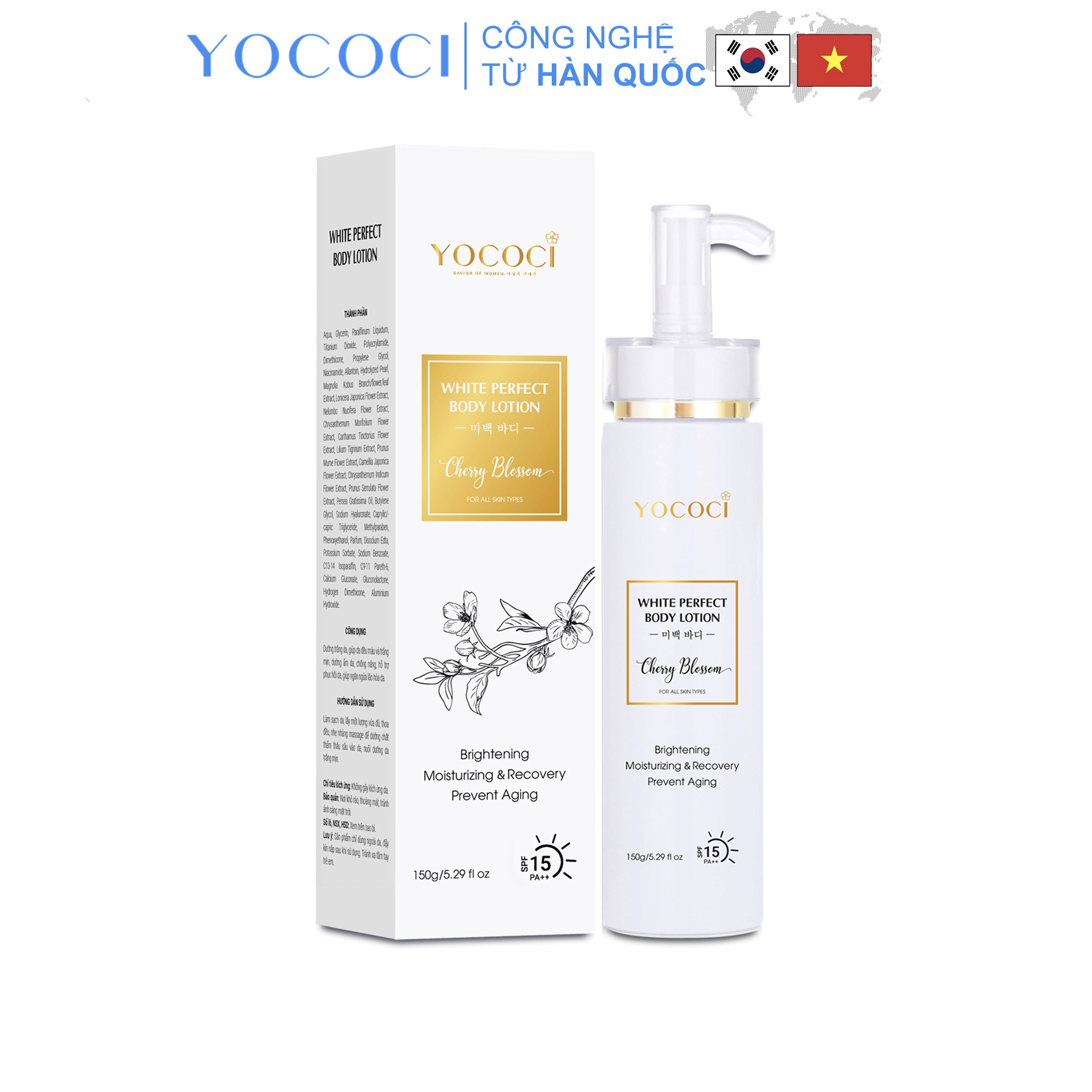 Kem dưỡng trắng da toàn thân Yococi giúp da trắng mịn, ngăn ngừa lão hoá White Perfect Body Lotion