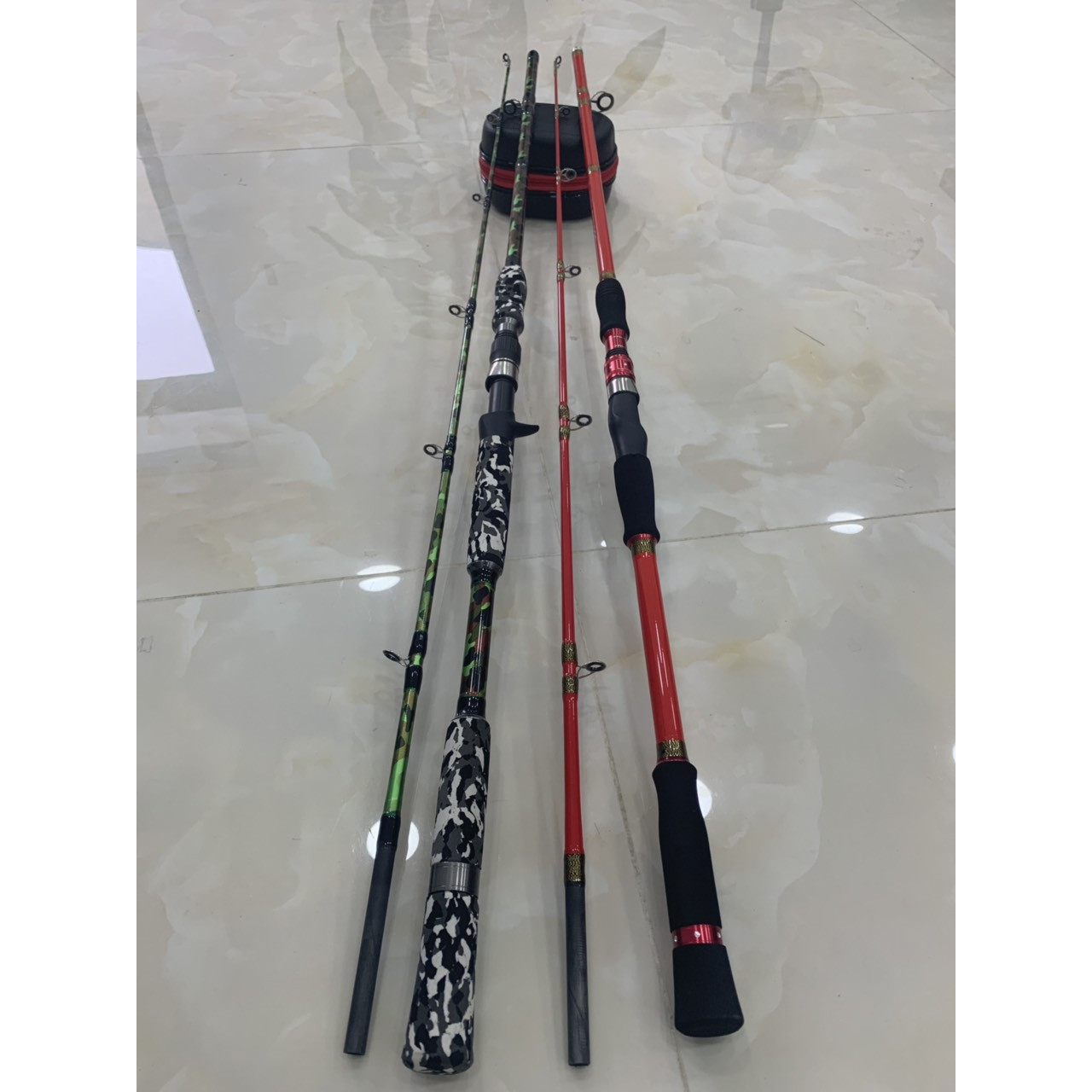 Cần Câu Lure Cao Cấp Máy Đứng ,Ngang Màu: Đỏ- Xanh Lính 2M1/ 2M4/ 2M7