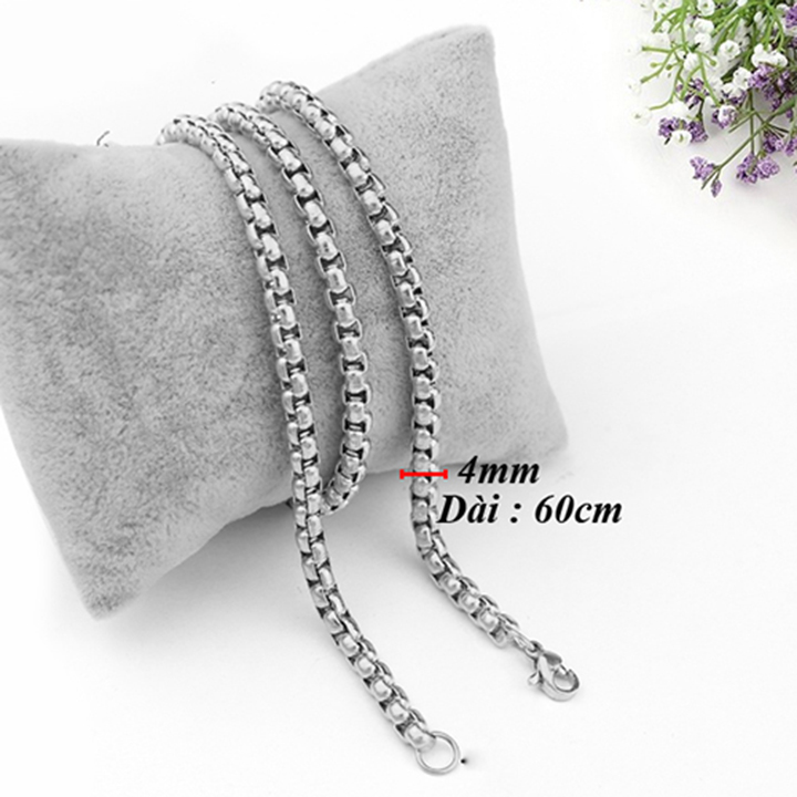 Dây chuyền nam inox thời trang kiểu bông dừa khít trangsucpt kích cỡ 4mm màu trắng thép không gỉ PTDCNA48