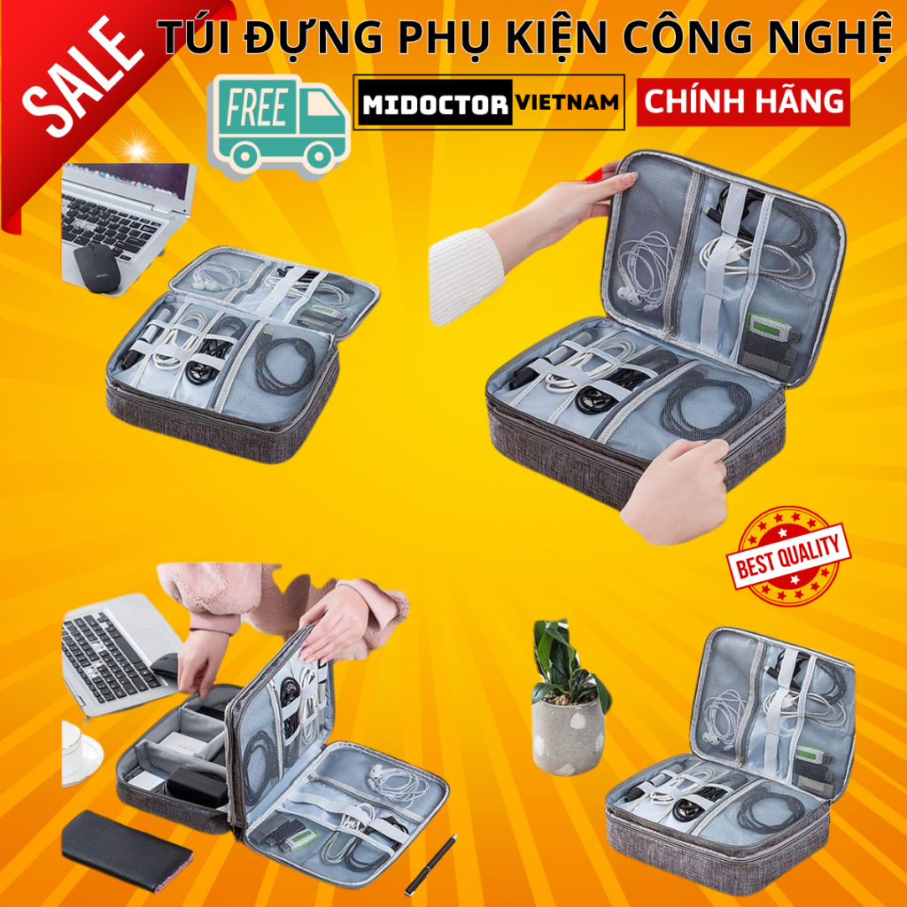 Túi Đựng Phụ Kiện Điện Thoại Máy Tính Lớn Cải Tiến Nhiều Ngăn Chống Nước, Chống Sốc Hàng Chính Hãng miDoctor - 2 NGĂN
