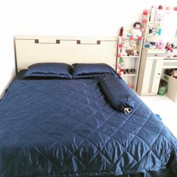 Trọn Bộ Chăn Trần Bông Ga Gối Phi Lụa Thương hiệu LAN PHAM BEDDING Mát Mịn - Xanh Đen
