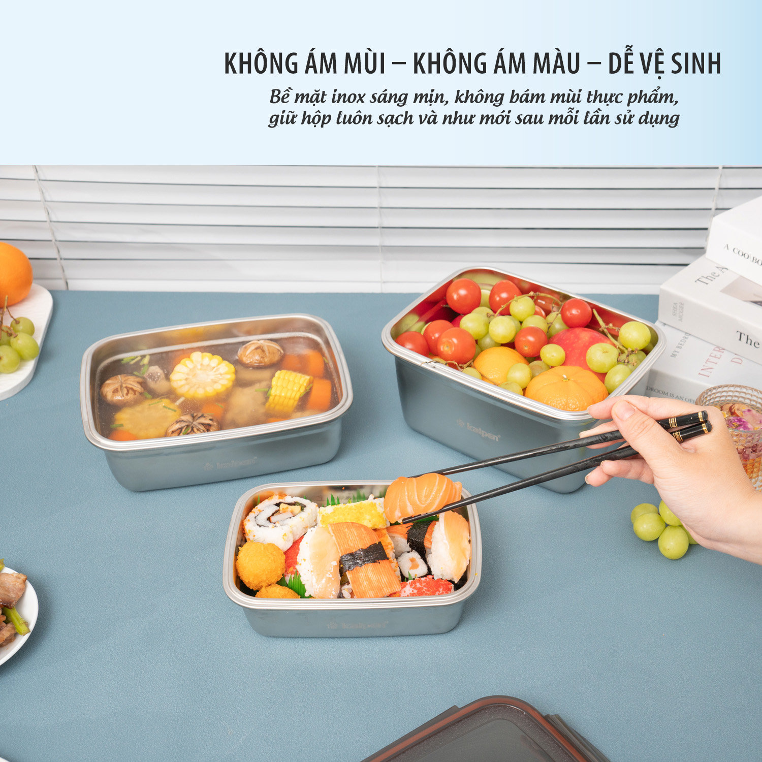 Hộp Inox 304 bảo quản thực phẩm Kalpen 2800ml dùng trong lò vi sóng