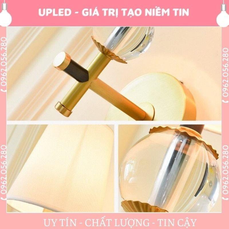 Đèn gắn tường cao cấp chao vải tặng kèm bóng Led siêu sáng, đèn trang trí phòng khách mạ vàng bảo hành 24 tháng - Upled