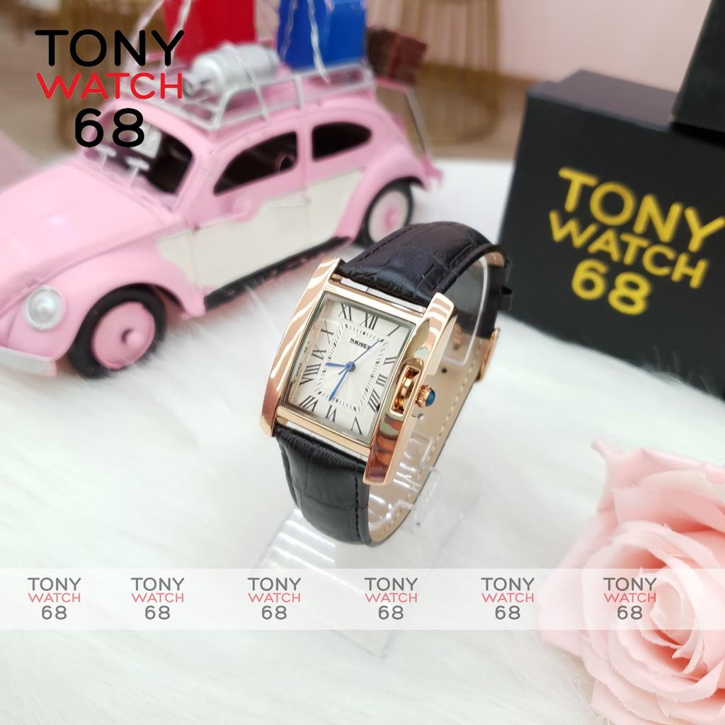 Đồng hồ nữ Skmei dây da mặt vuông viền vàng chính hãng Tony Watch 68
