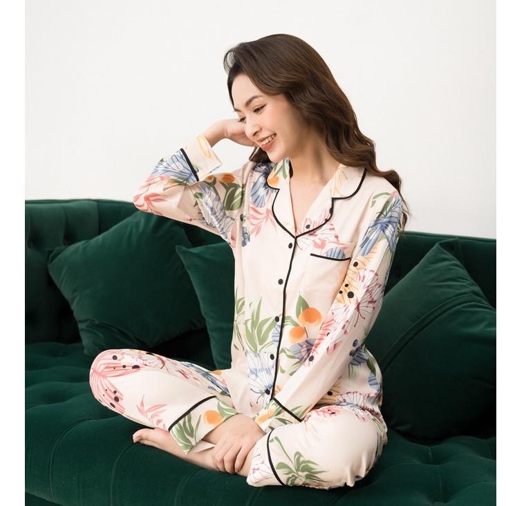 Đồ Bộ Ngủ Pijama Nữ Dài Tay Lụa Cao Cấp Mặc Nhà Sau Sinh Đẹp Thấm Hút Thoáng Mát - VADESI