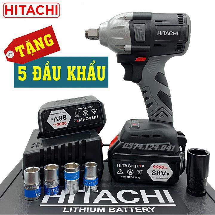 Máy Siết Bulong HITACHI 88V - TẶNG 5 Đầu Khẩu - Không Chổi Than Đầu rỗng Bắt vít Khoan - Pin 10 Cell - Made in Malaysia