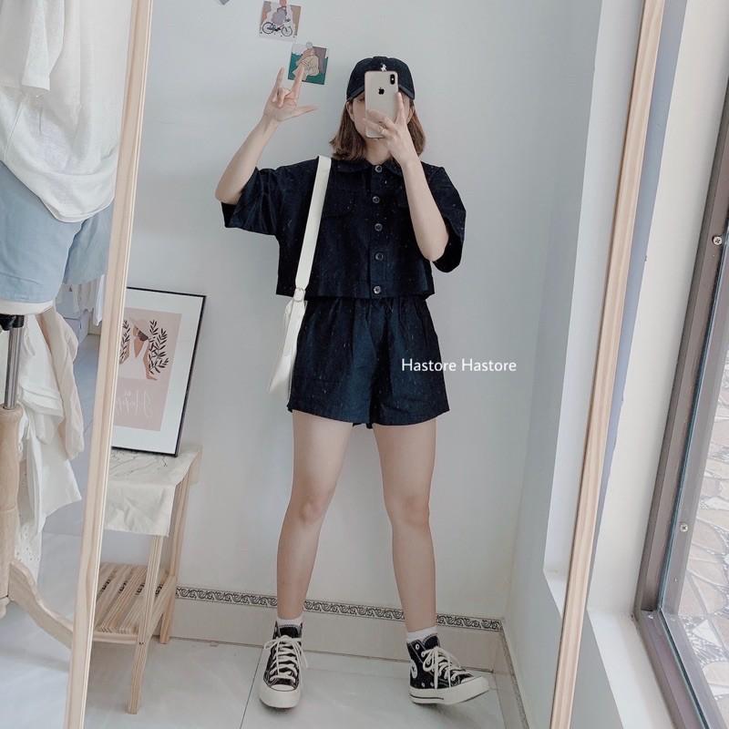 Set croptop khoác thô kèm short 3 màu