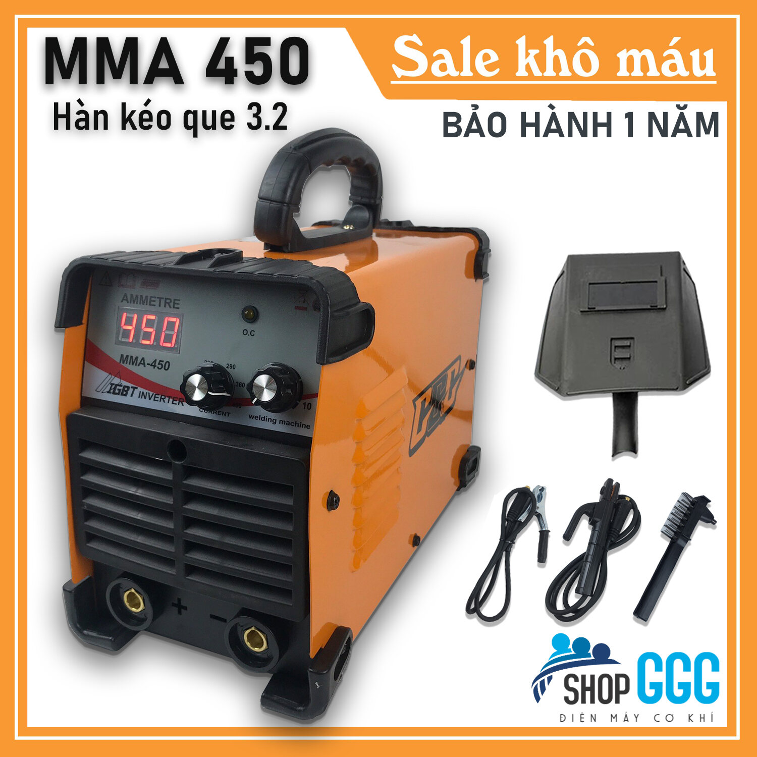 Máy hàn điện tử | Máy hàn que chính hãng MMA450 hàn kéo que 3ly2. Bộ đầy đủ phụ kiện dây hàn, dây mát, mo hàn| Bảo hành 1 năm | Máy hàn giá rẻ, máy hàn mini, máy hàn điện, máy hàng