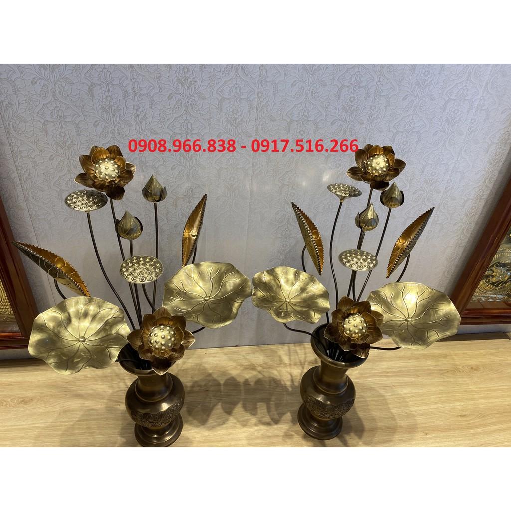 ĐÔI BÌNH hoa sen bằng đồng vàng pha đỏ 10 bông