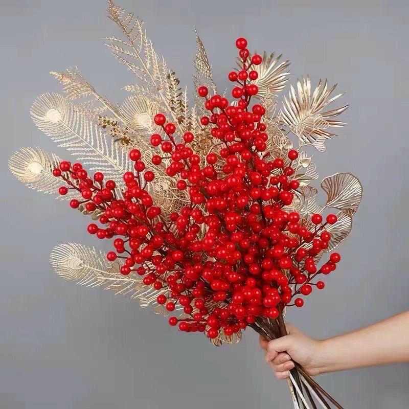 Cành lá rẻ quạt, tai chuột phủ vàng mix đào đông rất đep cao cấp 70-90cm