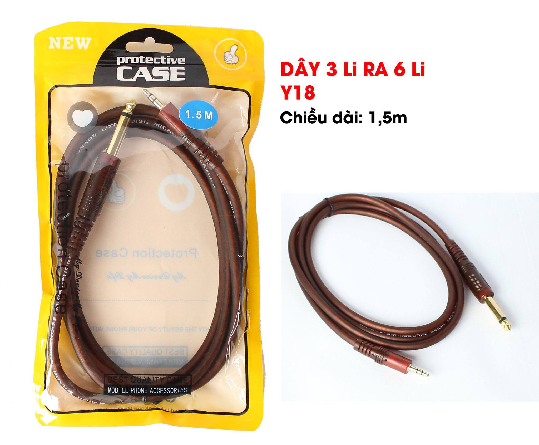 Dây tín hiệu 1 đầu 3.5mm ra đầu 6 ly (mono) dài 1,5 mét hàng xịn chất lượng cao