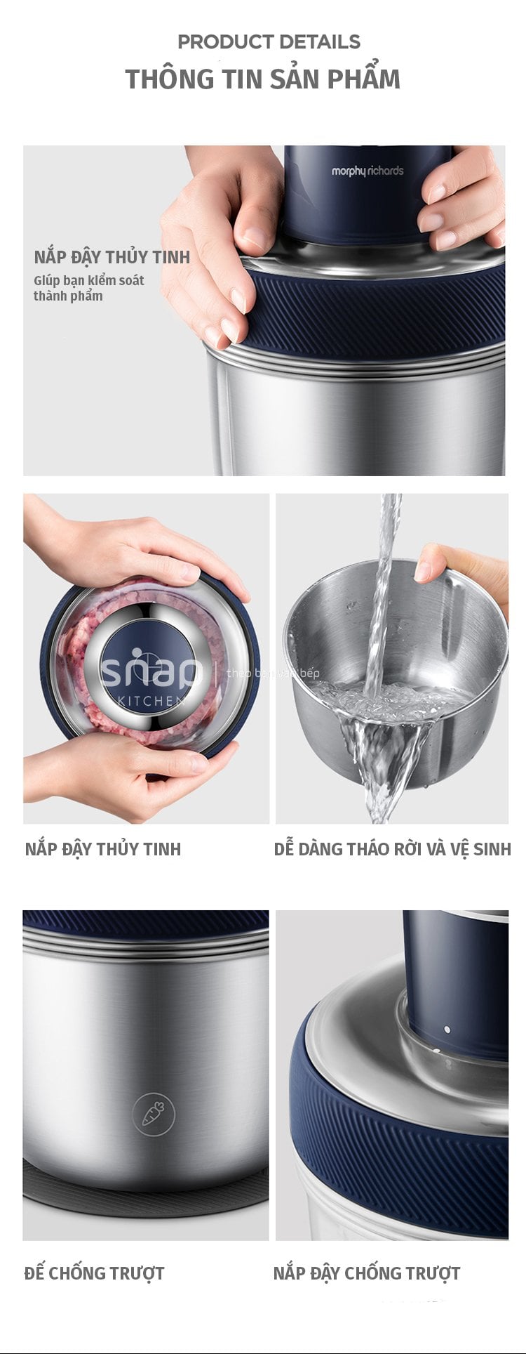 Máy Xay Thịt Cao Cấp Morphy Richards 3 Cối - Thương Hiệu Anh - Hàng Chính Hãng