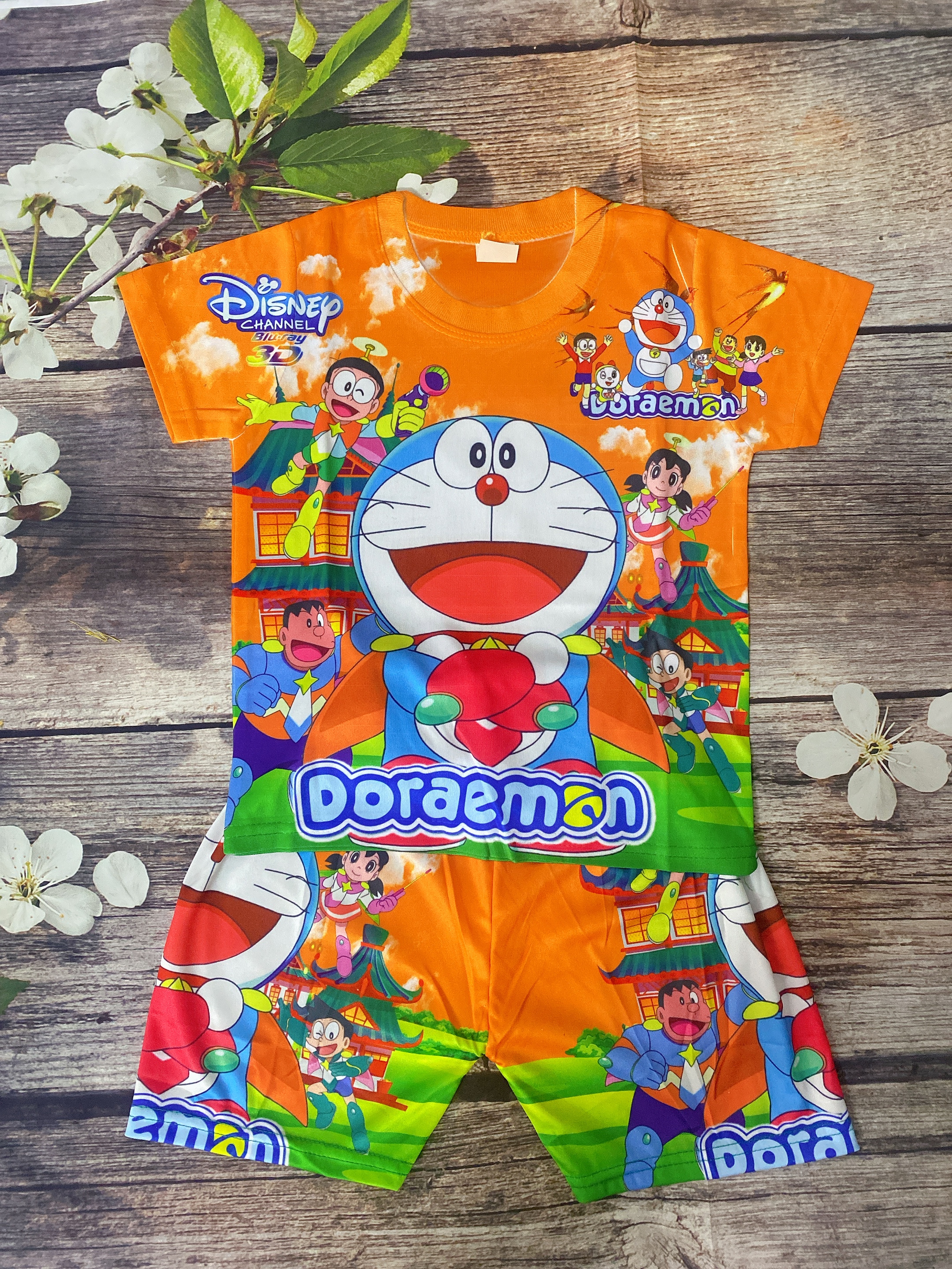 Bộ Thun Size 7-19Kg, 6 Tháng-5 Tuổi In 3D Đoraemon, Áo Quần Thun Lạnh Bé Trai