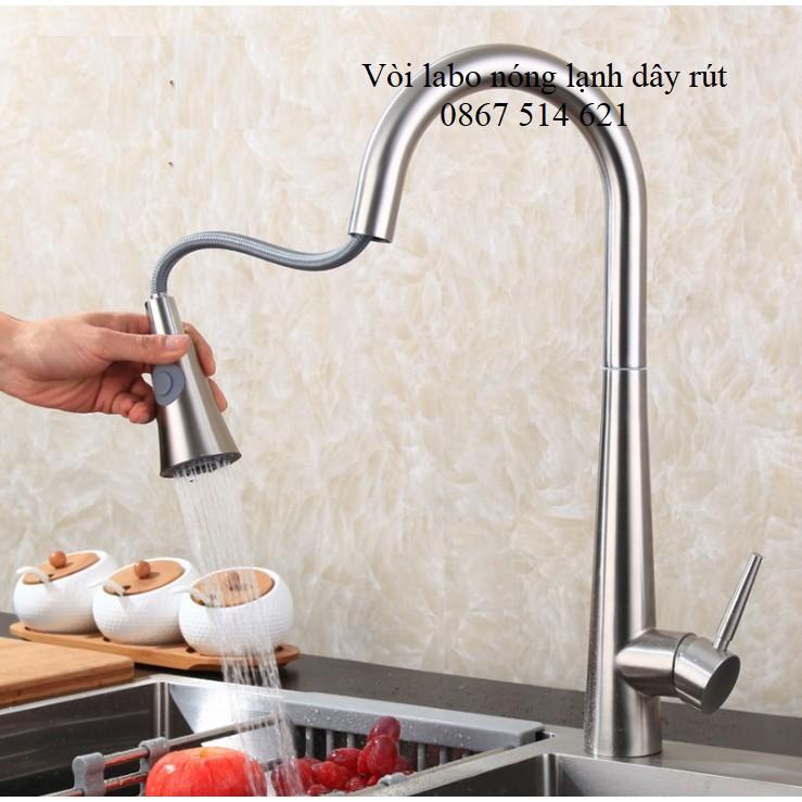 Vòi rửa chén bát thông minh, nóng lạnh dây rút bóng inox 304 - KMISU THIẾT BỊ VỆ SINH
