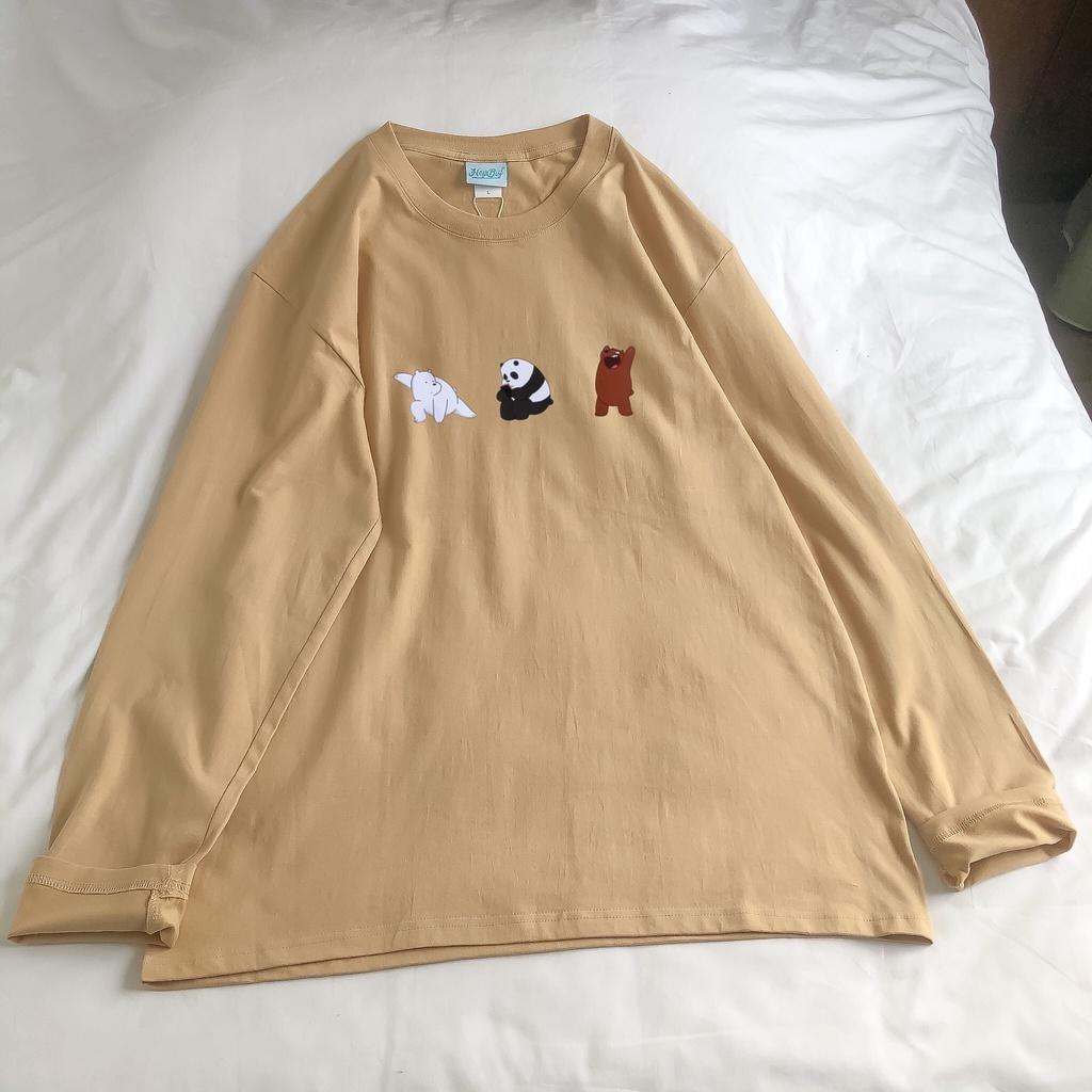 Áo dài tay MEANSTORE phông Unisex nam nữ tee oversize form rộng pull Ulzzang Hàn Quốc vải mềm - Hình gấu bare