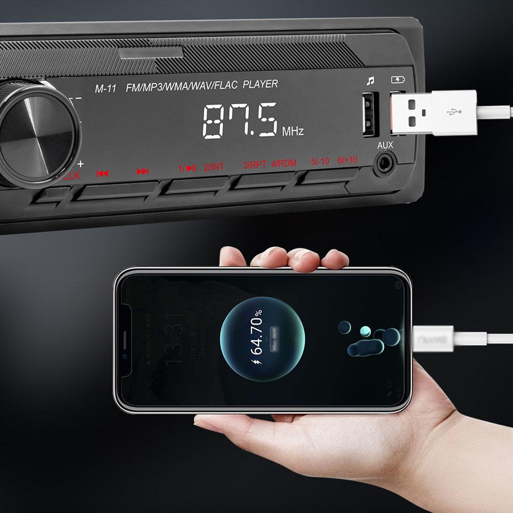 Car MP3 Player BT Stereo Receiver FM Radio Hands-Free Calling Support USB Charging U-Disk/TF Card/AUX-IN Voice Assist