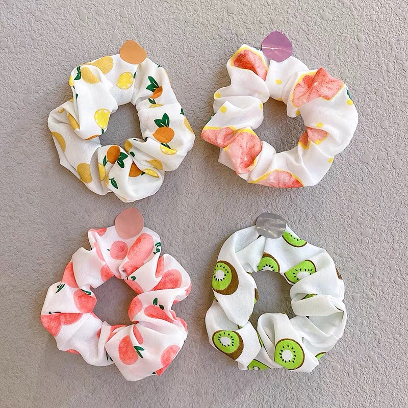 Dây Cột Tóc Scrunchies, Dây Buộc Tóc Vải Hình Hoa Quả 4 Mùa Ngọt Ngào SC13