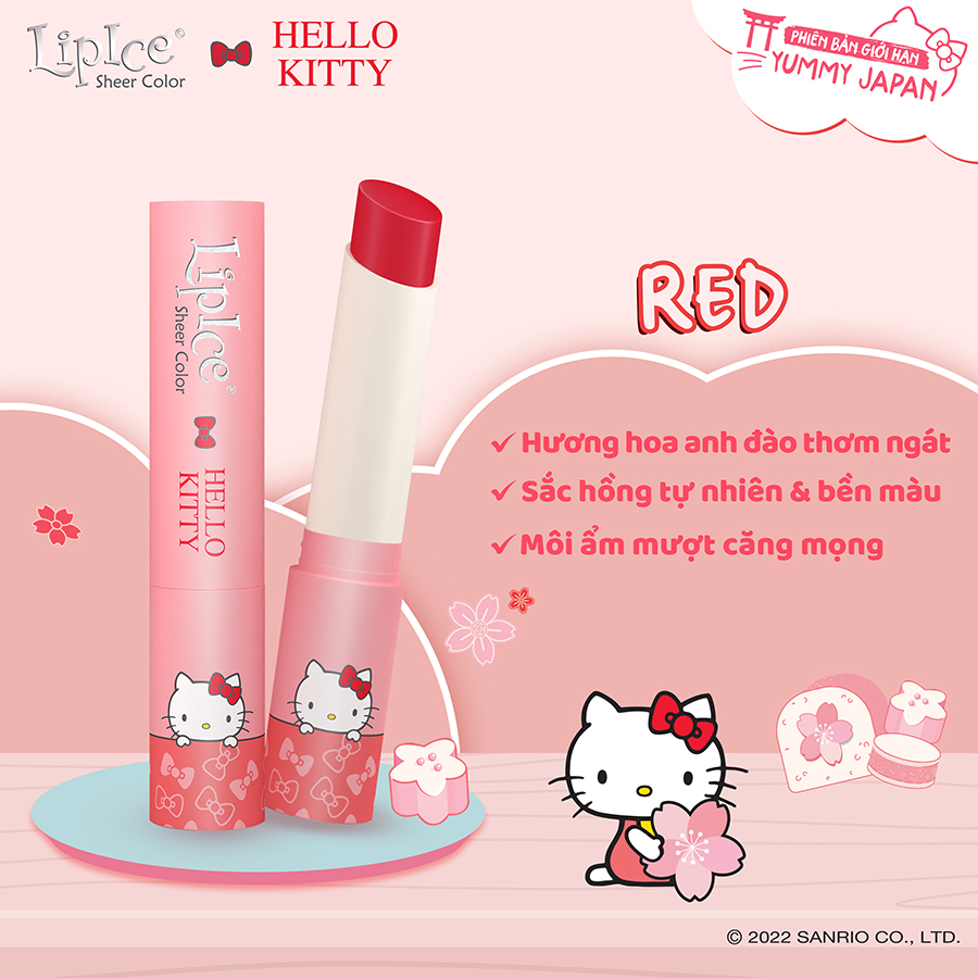 Son dưỡng Lipice Sheer Color  x Ardent - Hồng tự nhiên (Phiên bản Hello Kitty giới hạn) + Tặng móc khóa Hello Kitty xinh xắn Mochi dâu