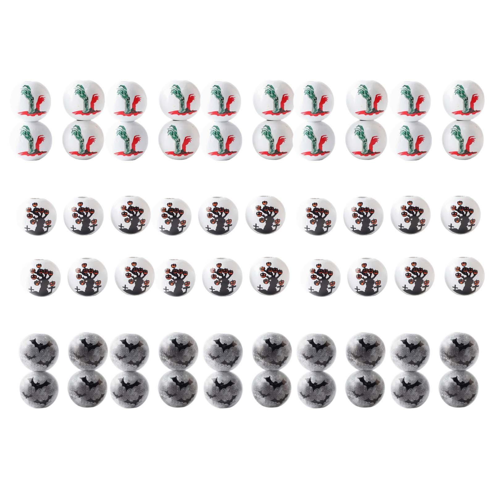 60Pcs Halloween Wooden Beads Loose Spacer Beads DIY Jewelry Making Decorative Party Crafts Handmade Supplies Wood Beads Halloween Decor