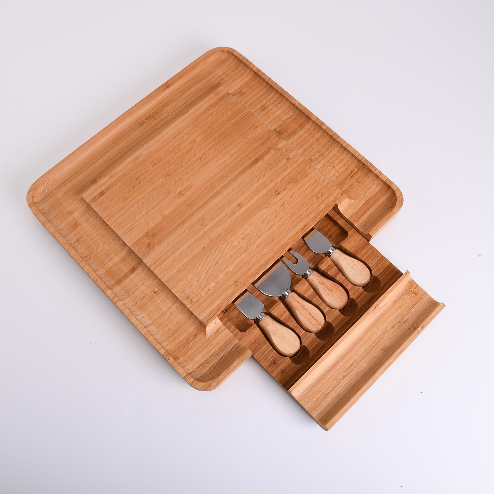 Bamboo Cheese Board & Slide Out Drawer Cooking Tools Household Serving Tray