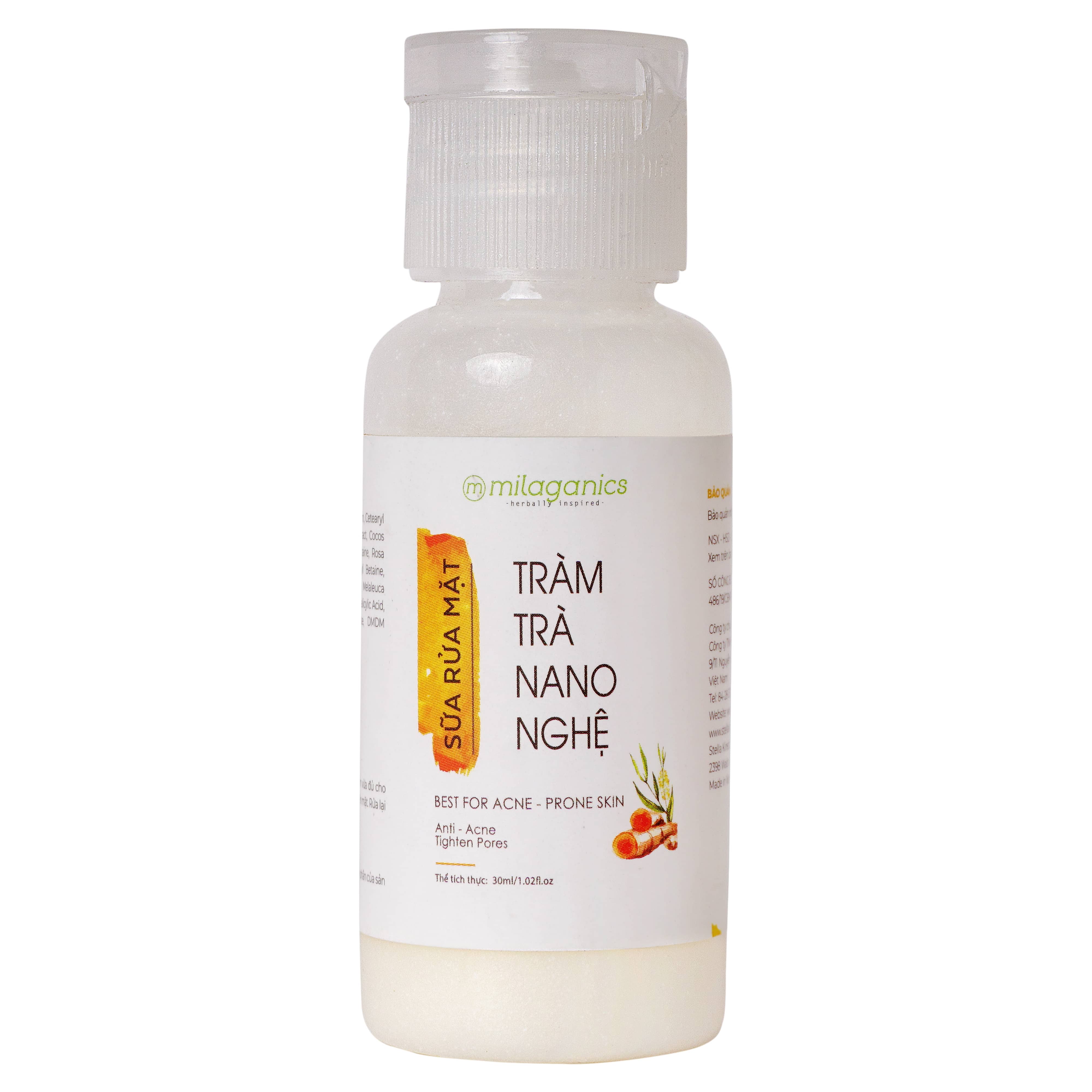 Sữa Rửa Mặt Tràm Trà Nano Nghệ Ngăn Ngừa Mụn, Làm Sạch Da Dịu Nhẹ Cho Da Mụn Nhạy Cảm MILAGANICS 30ml