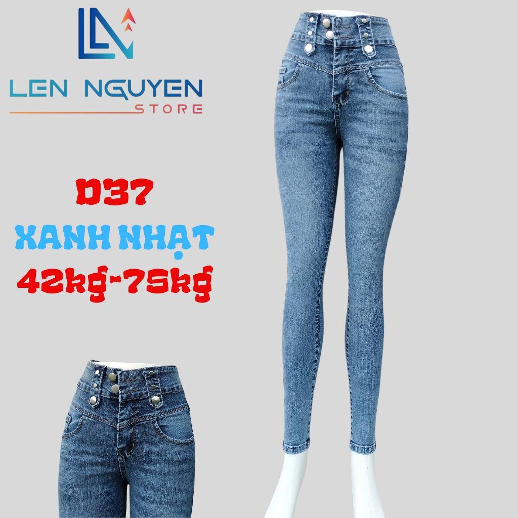 D37_Quần jean nữ, dài, lưng cao, quần bò nữ dáng ôm, quần rin nữ có big size, cho 42kg đến 75kg,LEN NGUYEN STORE - Xanh Nhạt