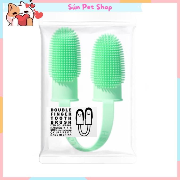 Bàn chải đánh răng cho chó mèo - Bàn chải xỏ ngón bằng silicone mềm tiện dụng