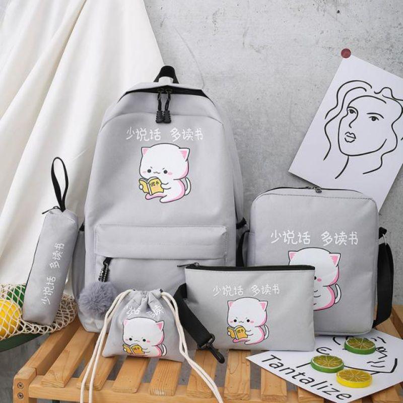 balo nữ combo 4 món ulzzang balo to đi học thời trang mèo đọc sách Ulzzang