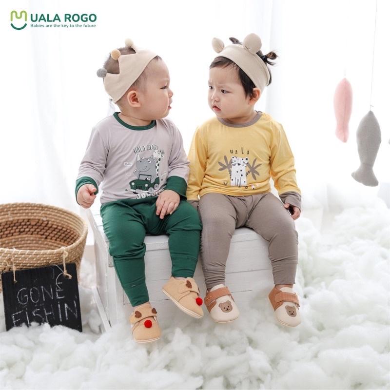 Bộ quần áo dài tay thu đông UalaRogo cho bé 6 tháng - 4 tuổi vải sợi tre Bamboo mềm mịn co giãn thấm hút cổ tròn